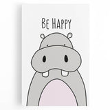 Be Happy Hippo Nursery Wall Art – Baby Room & Kids Decor Print