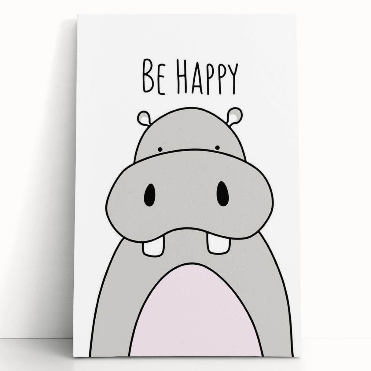 Be Happy Hippo Nursery Wall Art – Baby Room & Kids Decor Print