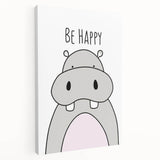 Be Happy Hippo Nursery Wall Art – Baby Room & Kids Decor Print