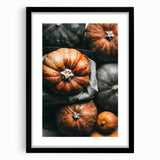 Extra large abstract art print featuring textured fall colors in a black frame, ideal for living room decor.