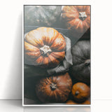 Art deco poster featuring a stylized autumnal tree in orange and red tones on a white acrylic framed canvas.