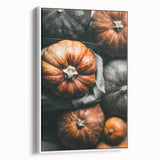 Vintage poster art featuring an autumnal scene with vibrant orange and yellow tones on a framed canvas.