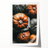 Extra large rolled print of autumn-themed floral art in warm orange and red tones, ideal for dining room wall decor.