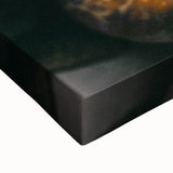 Large art of a black and white landscape painting on stretched canvas, depicting trees in autumn.