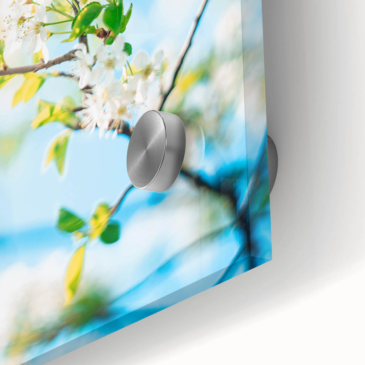 Large abstract wall art featuring spring-themed colors on acrylic glass.