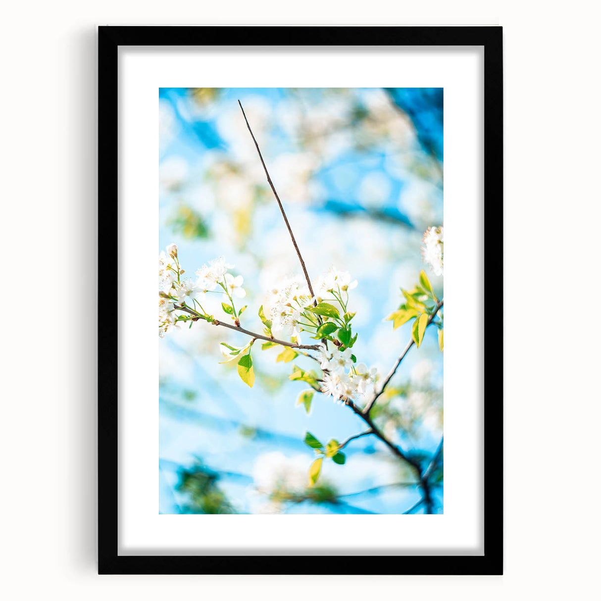 Extra large abstract art print featuring vibrant spring colors on textured canvas, framed in black.