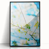Large abstract wall art depicting spring season in mid-century modernist style, framed in black acrylic.
