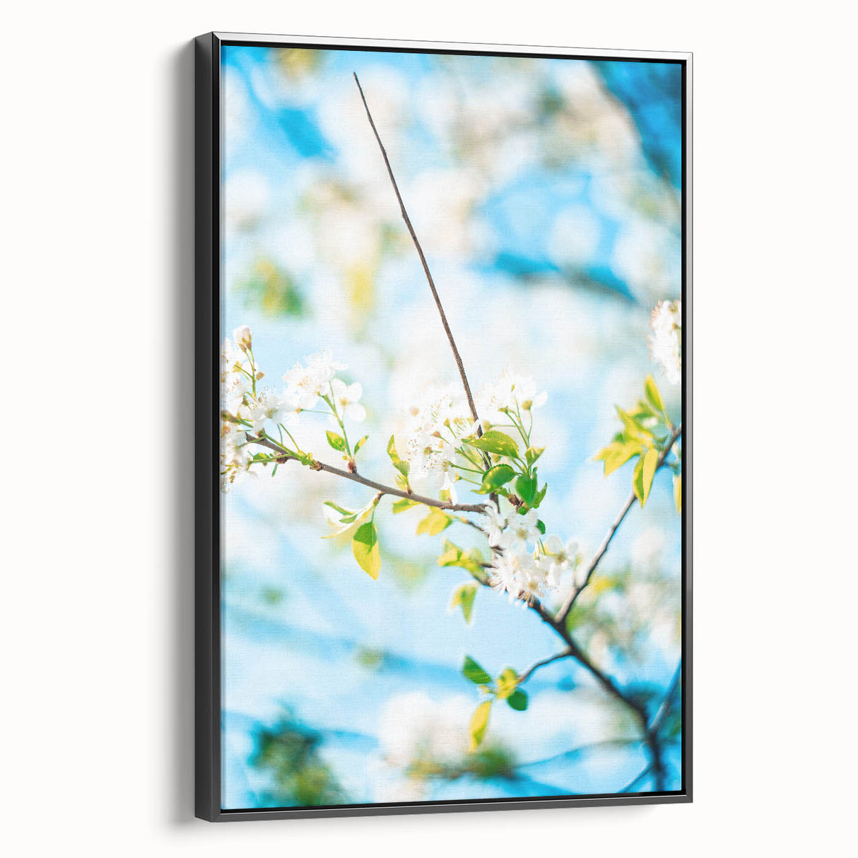Black and white vintage poster art of a spring landscape on framed canvas, ideal for bedroom decor.