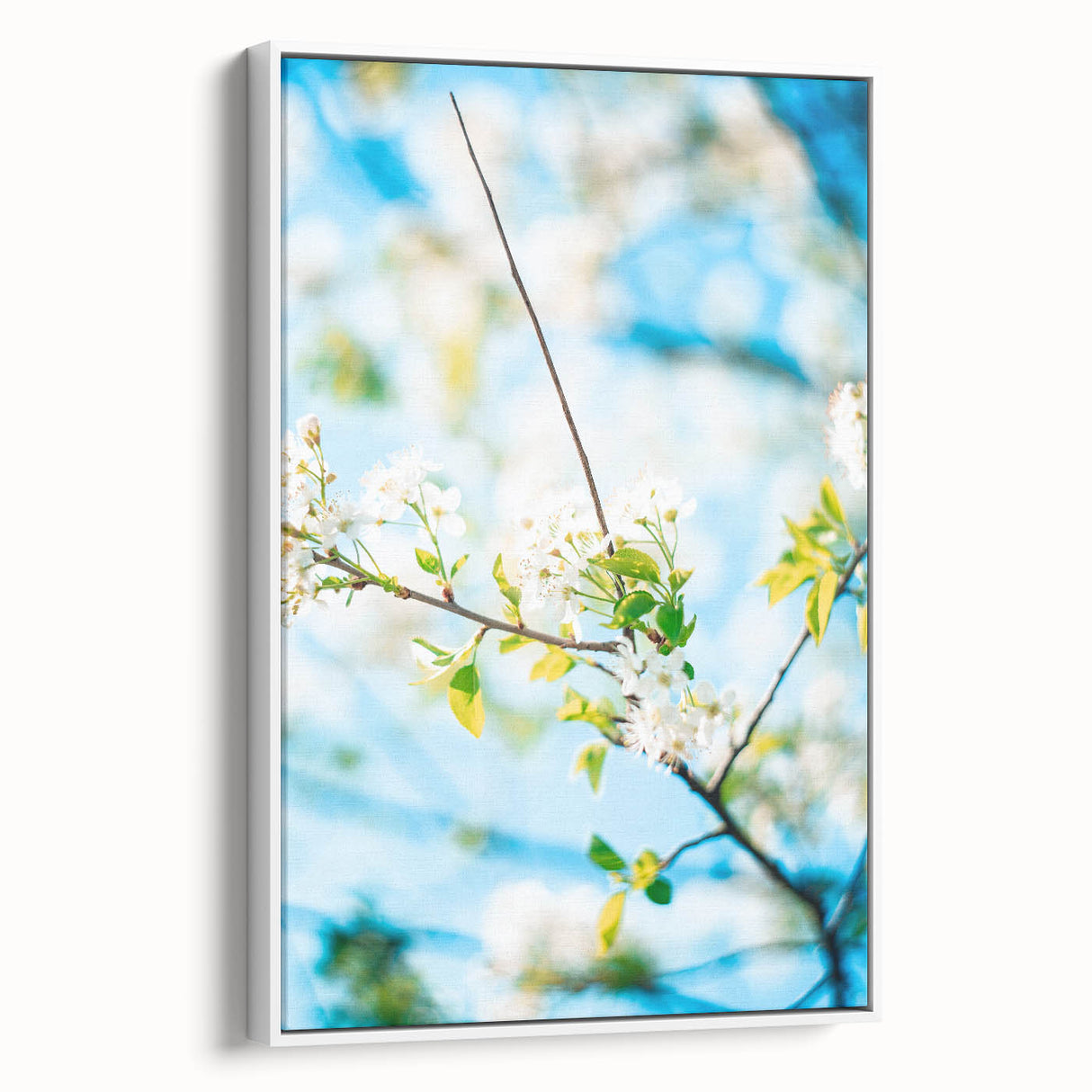 Vintage poster art of spring season on extra large framed canvas, featuring colorful flora against a black background.