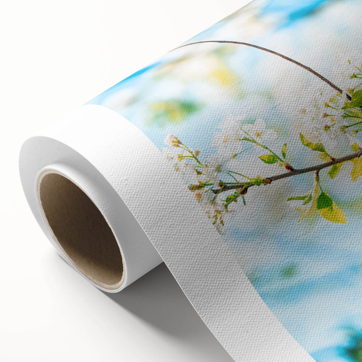 Art deco-style poster of spring season on rolled canvas, with pastel color palette, ideal for nursery wall art.