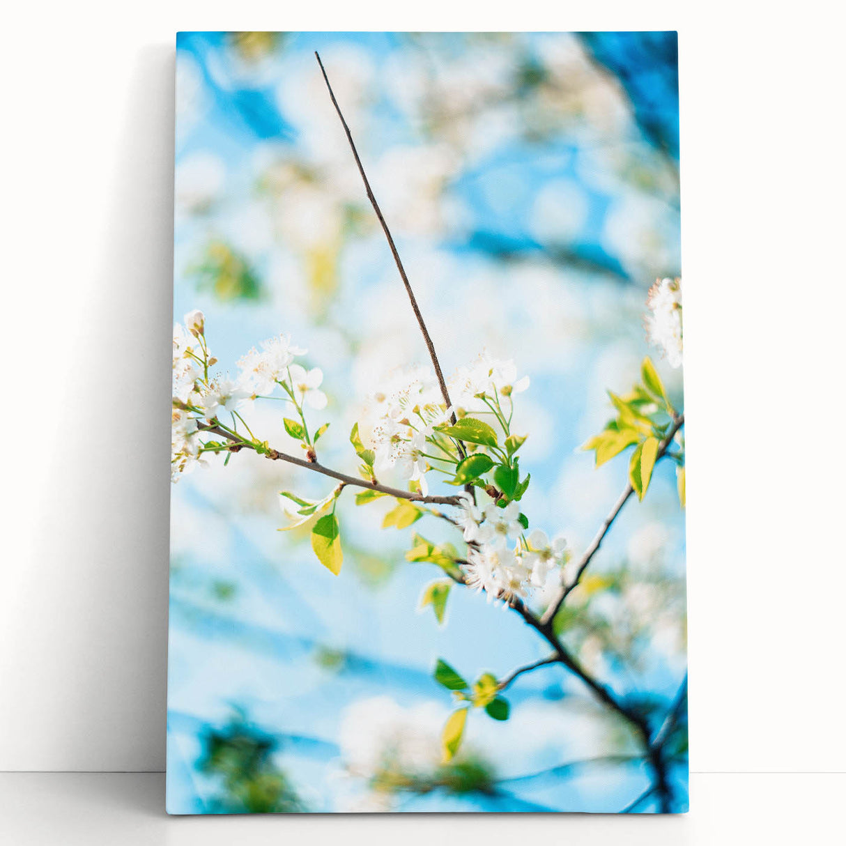 Large black and white stretched canvas featuring a minimalist spring season design, ideal for kitchen wall art.