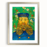 Extra large abstract art print with textured swirls in blue and yellow hues on a silver-framed canvas.