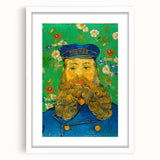 Textured abstract art print in muted blues and greens on a white framed canvas, suitable for bedroom art.