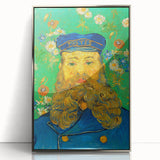 Large art print of a Van Gogh-inspired scene in acrylic, with silver frame, featuring mid-century modernist style.