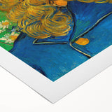 Art Deco poster of a starry night scene, featuring bold blue and yellow swirls on rolled canvas.
