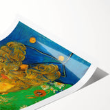 Extra large rolled canvas print featuring line art flowers in black on a white background.