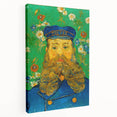 Vincent van Gogh inspired stretched canvas featuring swirling blue and yellow tones, ideal for kitchen wall art.
