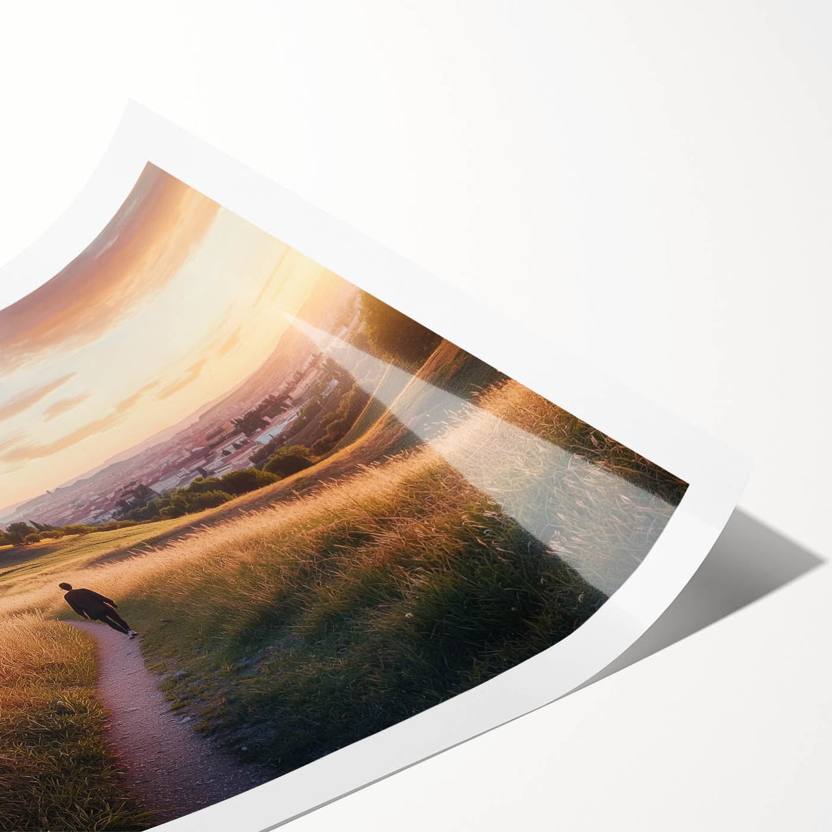 Rolled print showcasing a vibrant landscape featuring a majestic castle surrounded by lush greenery, elegantly packaged in a protective cardboard tube for easy transport.