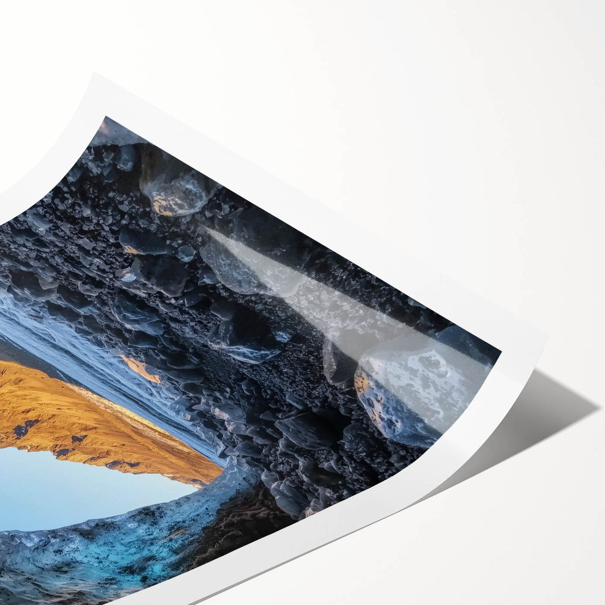 Stunning rolled canvas print showcasing a vibrant landscape featuring intricate cave formations, perfect for home decor. Packaged securely in a protective cardboard tube for safe shipping.