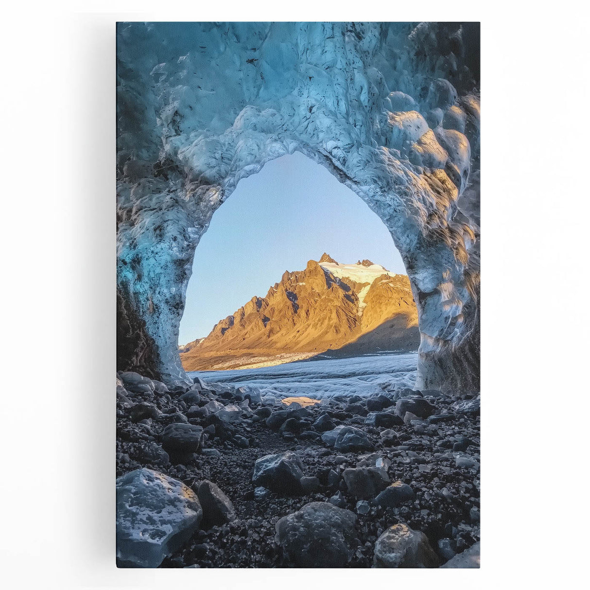 Stretched canvas artwork showcasing a vibrant cave landscape with intricate textures and earthy tones, ideal for enhancing home decor and artistic spaces.