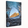 Stretched canvas art depicting a serene landscape with caves, showcasing earthy tones and intricate details, ideal for enhancing home decor and creating a tranquil atmosphere.