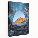 Stretched canvas art depicting a serene landscape with caves, showcasing earthy tones and intricate details, ideal for enhancing home decor and creating a tranquil atmosphere.