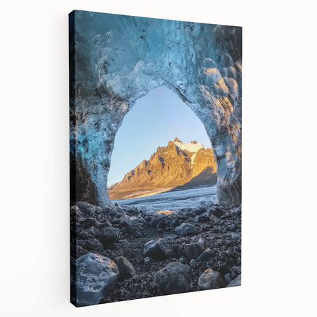 Stretched canvas art depicting a serene landscape with caves, showcasing earthy tones and intricate details, ideal for enhancing home decor and creating a tranquil atmosphere.