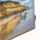 Close-up of an acrylic landscape artwork depicting majestic cliffs with vibrant colors and intricate textures, ideal for home decor and art enthusiasts.