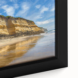 Close-up of a framed canvas showcasing a dramatic landscape with rugged cliffs and a vibrant sky, perfect for home decor or art enthusiasts. The artwork captures the beauty of nature with intricate details and rich colors, enhancing any living space.