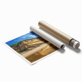 Stunning landscape rolled print showcasing dramatic cliffs against a vibrant sunset sky, ideal for home decor. Packaged securely for safe delivery.