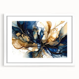 Abstract floral wall art framed with a white mat, showcasing vibrant colors and intricate designs, perfect for enhancing modern home decor. Ideal for living rooms and creative spaces, this elegant piece combines artistry and style, making it a stunning focal point.
