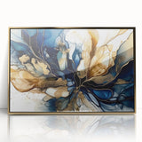 Framed abstract floral wall art featuring vibrant gold accents, set against a neutral background, perfect for modern home decor and enhancing living spaces.