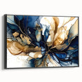 Framed wall art featuring an abstract floral design in vibrant colors, showcasing a black frame and side view, perfect for modern home decor. Ideal for enhancing living spaces with artistic flair.