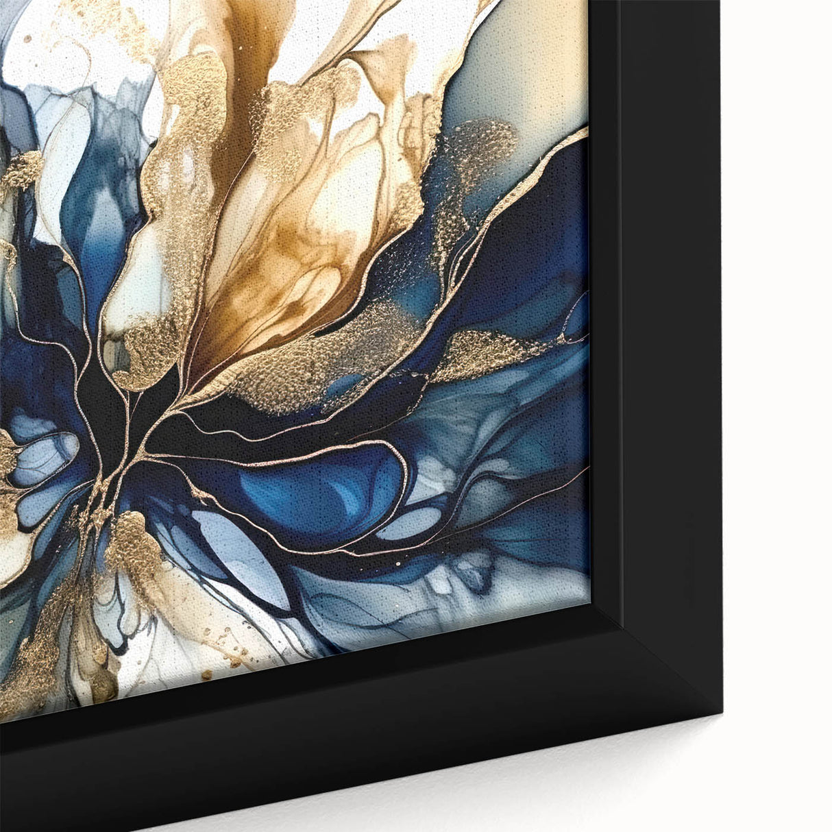 Close-up of a framed abstract floral wall art piece, showcasing vibrant colors and intricate textures, perfect for modern home decor or artistic spaces.