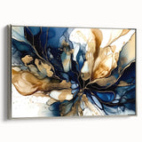 Framed canvas wall art showcasing an abstract floral design in vibrant colors, featuring a sleek silver frame, ideal for modern home decor and interior design.