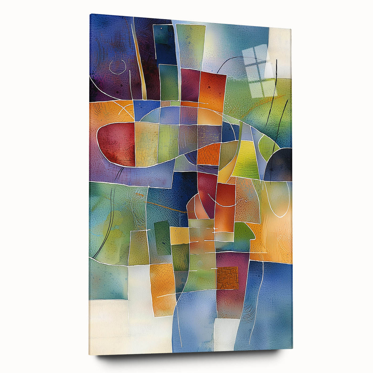 Abstract geometric acrylic glass design in side view, showcasing vibrant colors and sharp angles, ideal for modern decor. Perfect for contemporary art enthusiasts.