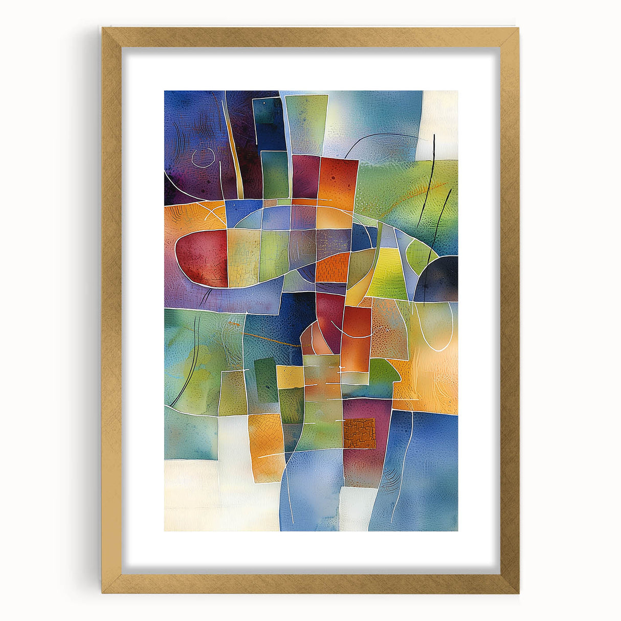 Abstract geometric frame in gold with a matte finish, showcasing a modern design suitable for contemporary decor, enhancing interior aesthetics with elegance.