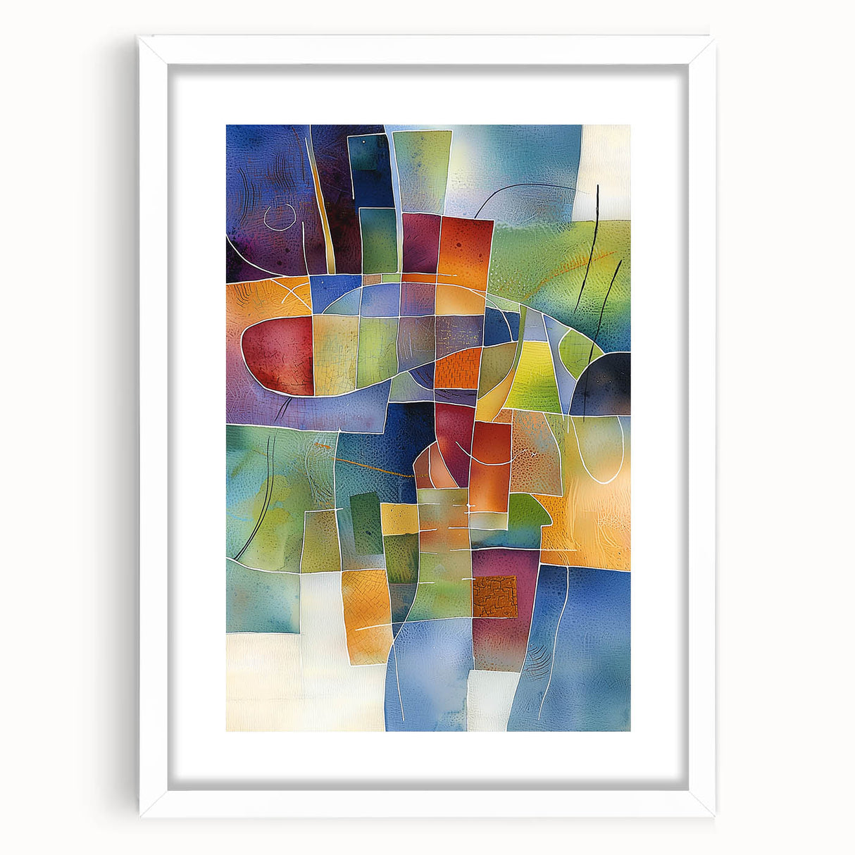 Abstract geometric frame in white with a mat, showcasing a modern design ideal for stylish home decor. Perfect for highlighting artwork or photographs in contemporary settings.