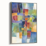 Abstract geometric framed canvas artwork in silver tones, showcasing a modern design with sharp lines and shapes, ideal for contemporary home decor.