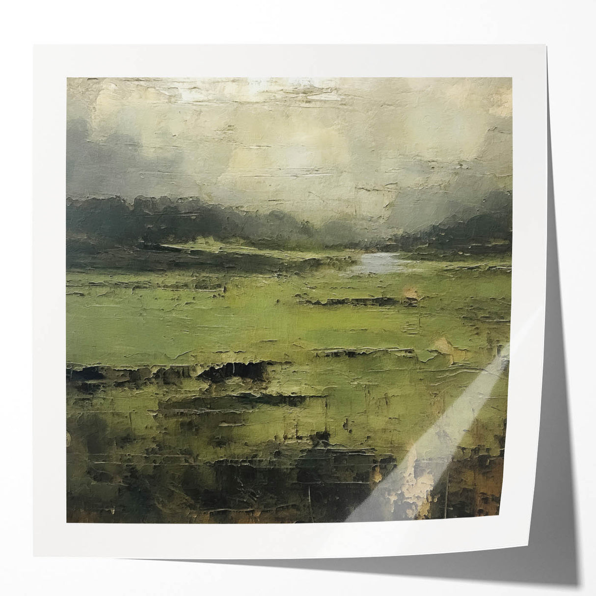 Abstract landscape wall art print showcasing vibrant colors and fluid shapes, perfect for modern home decor. The glossy finish enhances visual appeal and depth.