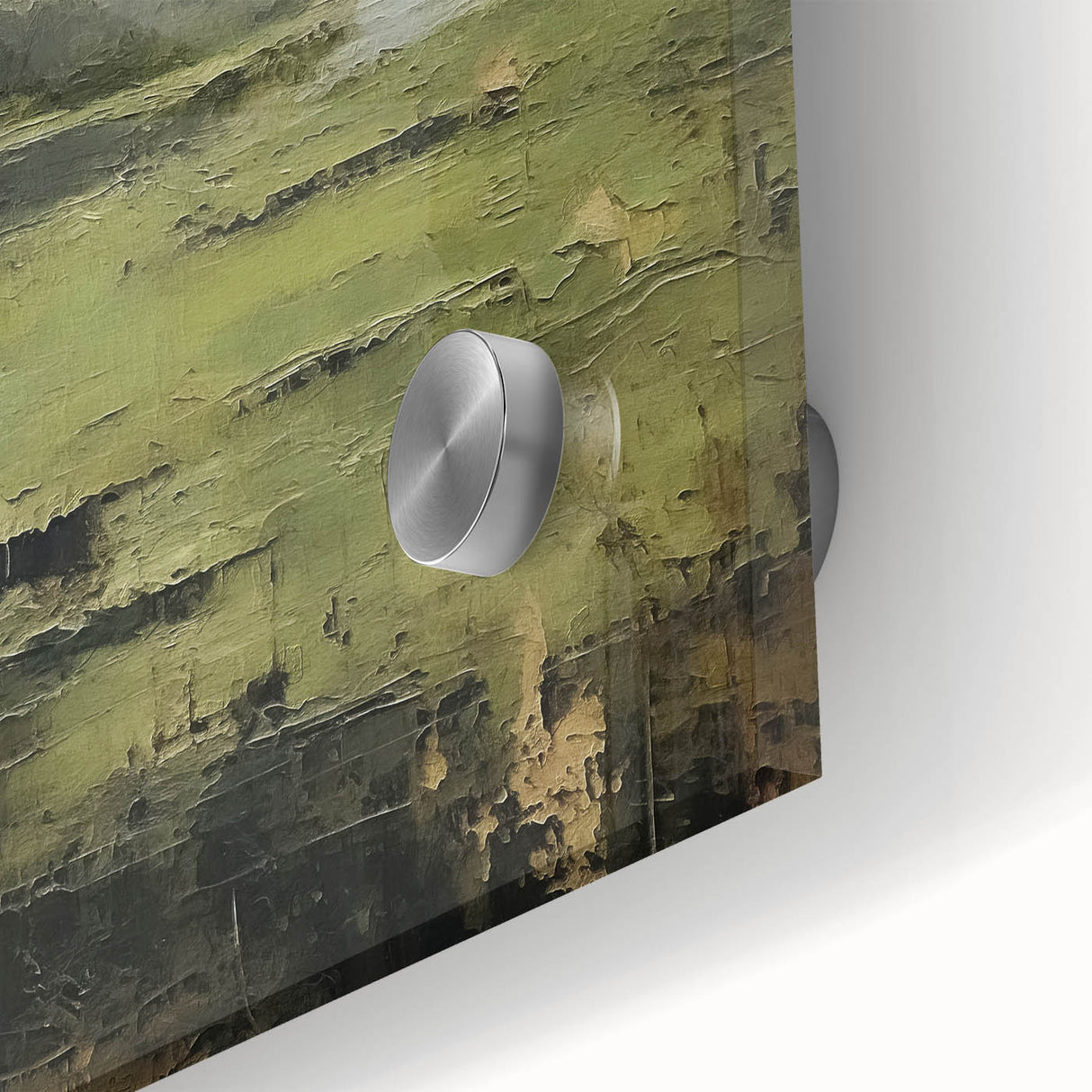 Close-up view of an abstract landscape wall art piece, showcasing vibrant colors and intricate details on acrylic glass, ideal for modern decor enhancement.