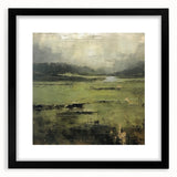 Abstract landscape wall art framed in black with a white mat, showcasing vivid colors and dynamic shapes, perfect for modern home decor.