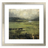 Abstract landscape wall art framed in silver, showcasing vibrant colors and modern design with a mat border, perfect for enhancing contemporary home decor.