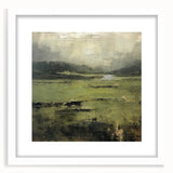 Abstract landscape wall art framed in white with a mat, showcasing vibrant colors and textures, perfect for modern home decor and artistic ambiance.