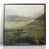 Framed abstract landscape wall art featuring a vibrant blend of colors in an acrylic finish, showcasing a contemporary design perfect for modern home decor.