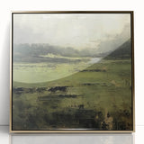 Framed abstract landscape wall art with a gold-acrylic finish, showcasing vibrant colors and intricate textures, perfect for modern home decor.