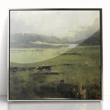 Framed abstract landscape wall art in silver, showcasing vibrant colors and fluid shapes, perfect for modern home decor. Ideal for adding sophistication to living spaces.