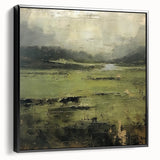 Framed abstract landscape wall art featuring a black side view, showcasing vibrant colors and textured canvas, perfect for modern home decor.