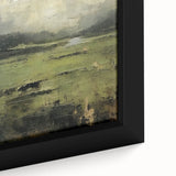 Close-up of a framed abstract landscape wall art piece showcasing vibrant colors and textured details, perfect for modern home decor and interior styling.