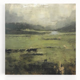 Abstract landscape wall art on stretched canvas, showcasing vibrant colors and fluid shapes, perfect for modern home decor or office aesthetics.